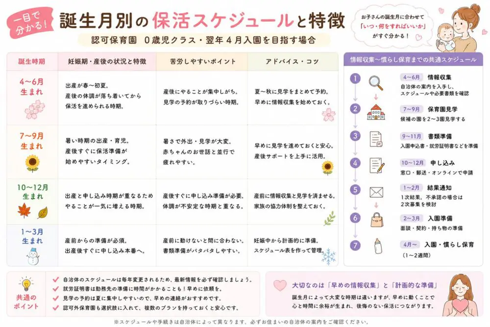 誕生月別の保活スケジュール(春・夏・秋・冬生まれ別の特徴とスケジュール)